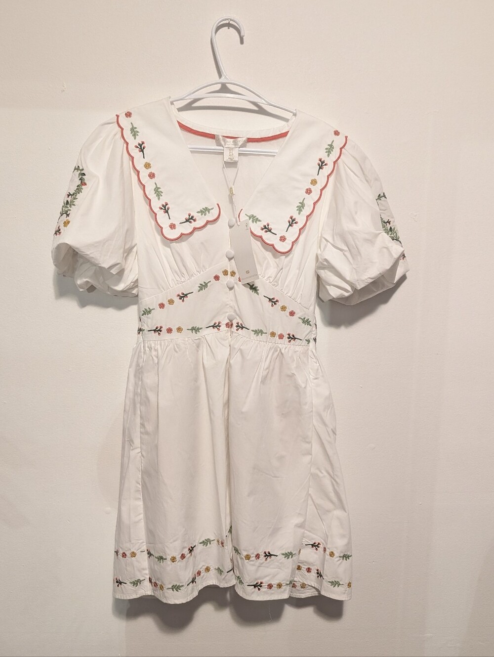 NWT Caroline Constas White Embroidered Mini Dress Peter Pan Collar Grandmacore 2